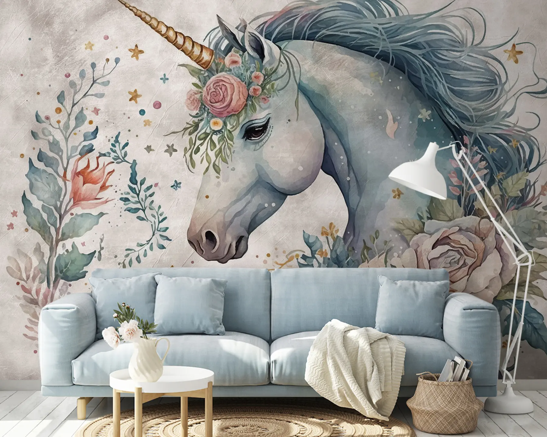wall murals Unicorn in flowers u95404
