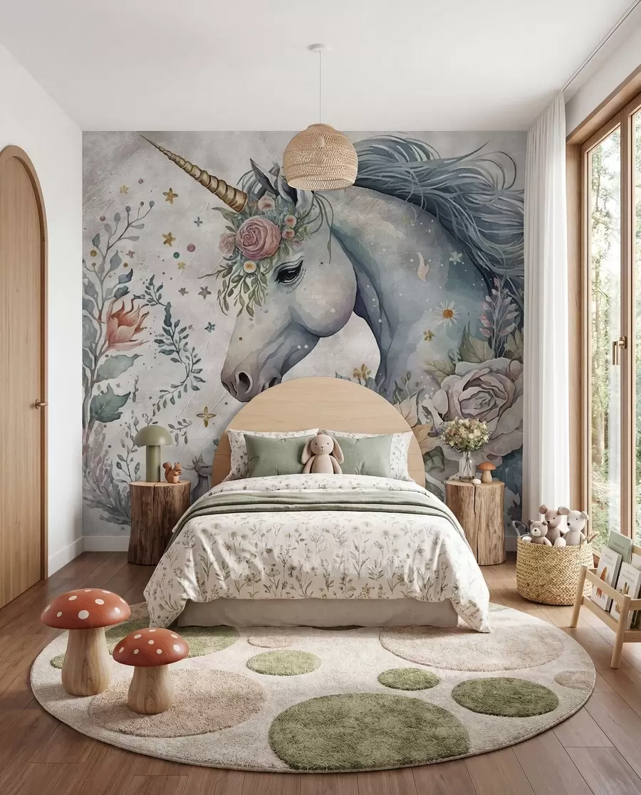 wall murals Unicorn in flowers u95404