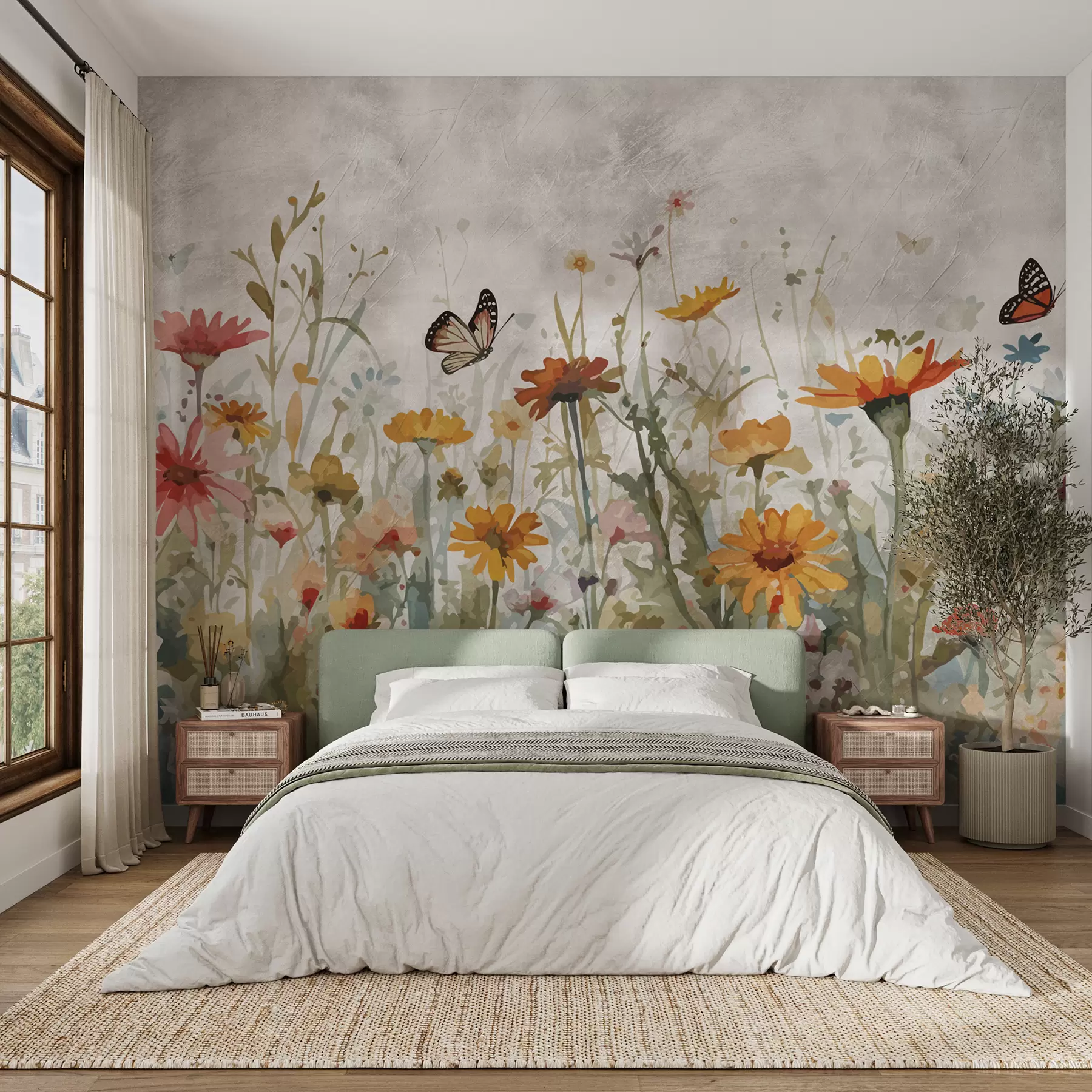 wall murals Watercolor wildflowers and butterflies u95406