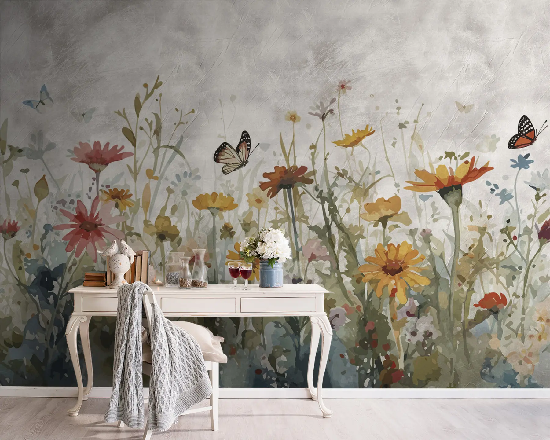 wall murals Watercolor wildflowers and butterflies u95406