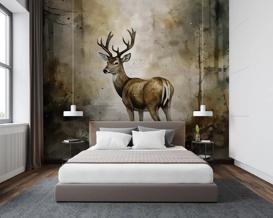 wall murals Hand drawn deer in the forest u95410