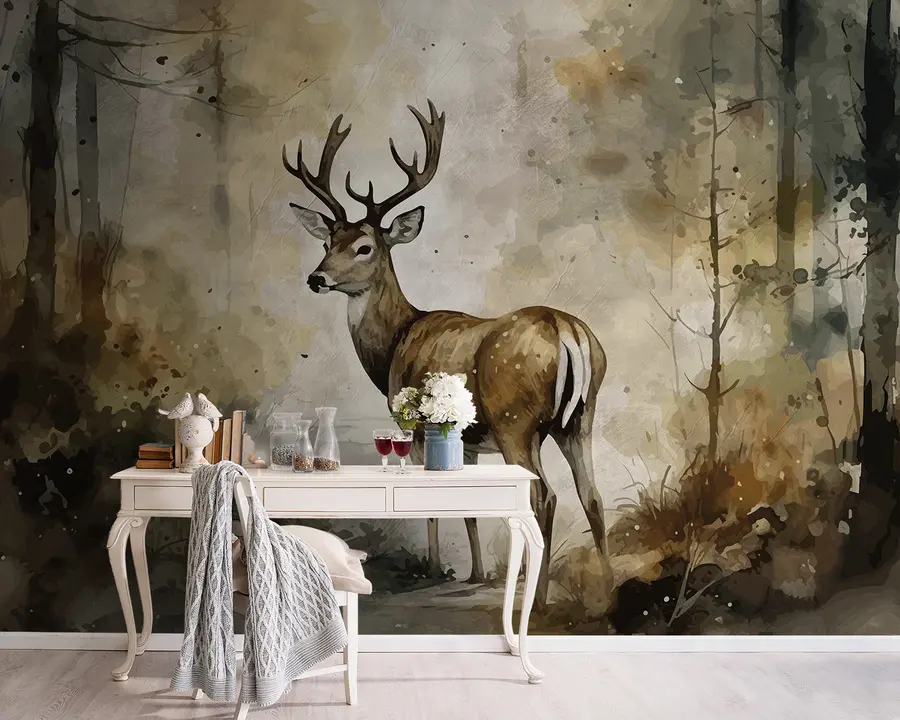 wall murals Hand drawn deer in the forest u95410