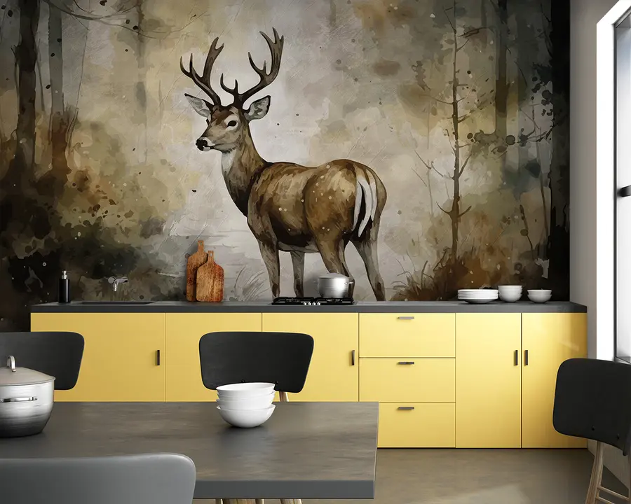 wall murals Hand drawn deer in the forest u95410