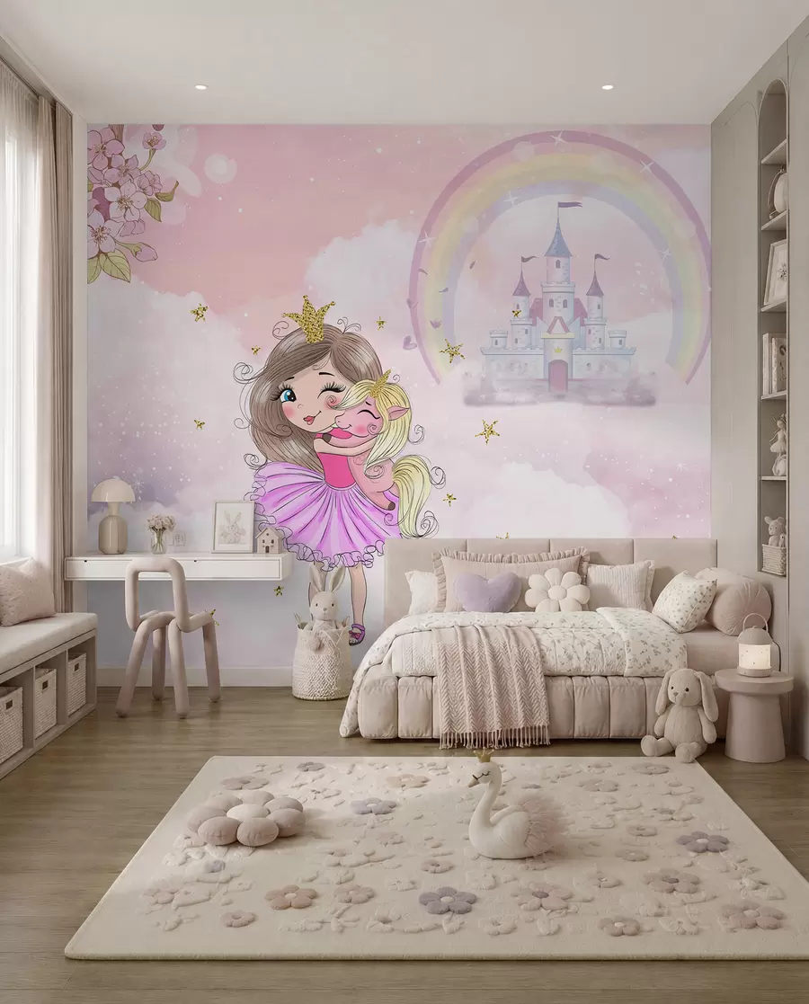wall murals A Princess and Her Unicorn u95401