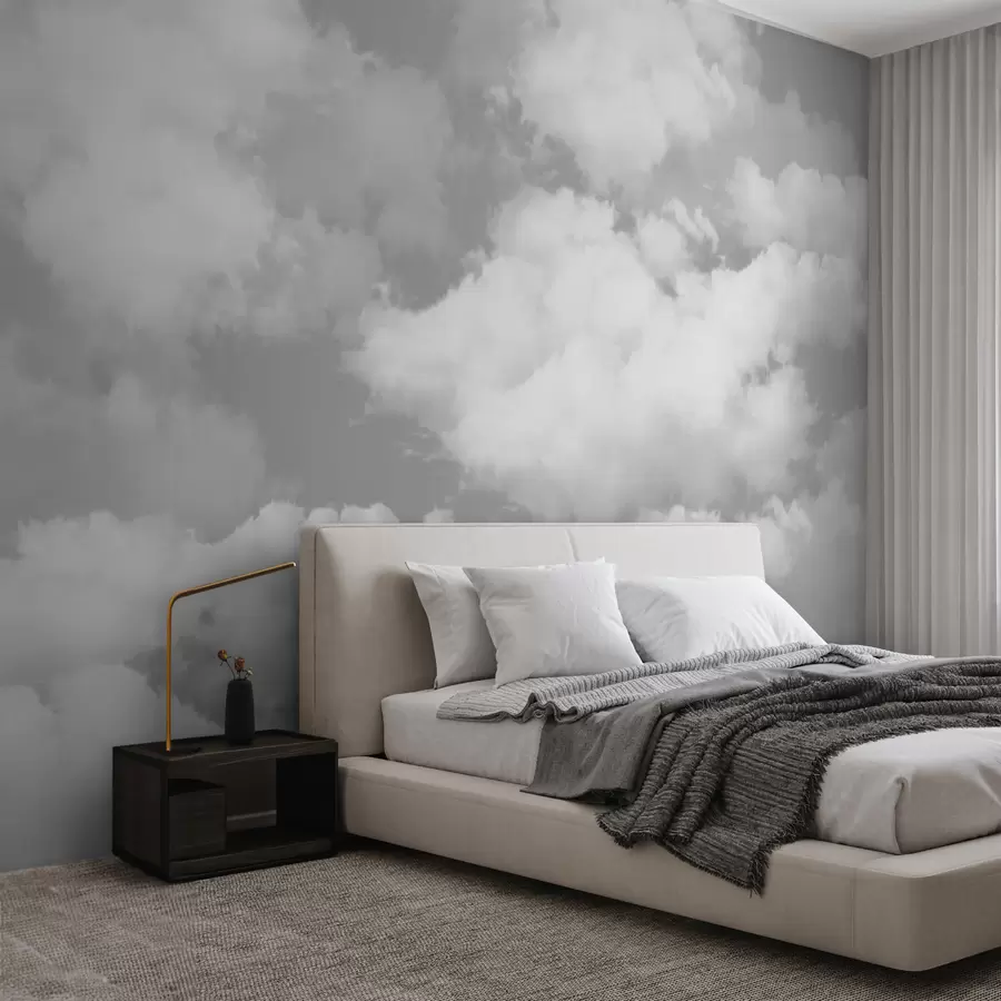 wall murals White clouds on a gray sky are a new trend in the interior u94178