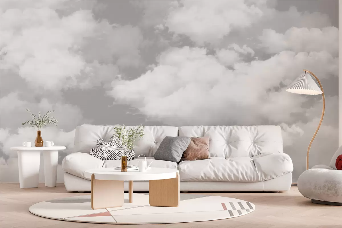 wall murals White clouds on a gray sky are a new trend in the interior u94178