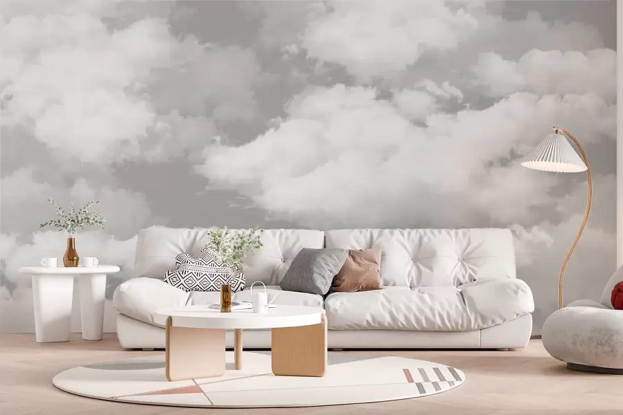 wall murals White clouds on a gray sky are a new trend in the interior u94178