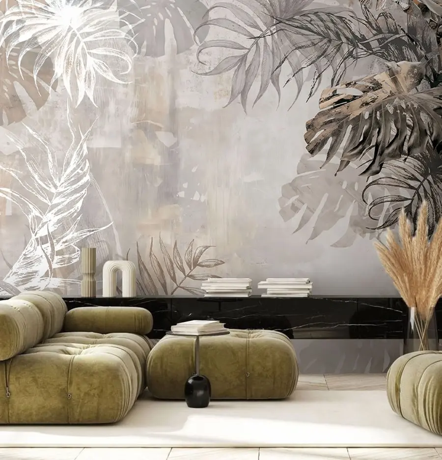 wall murals Design tropical leaves with grunge texture u94647