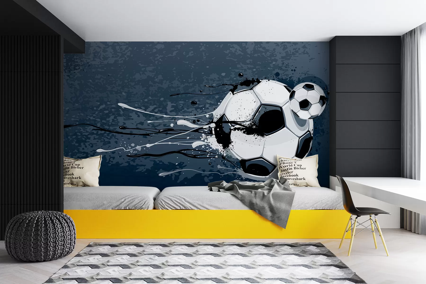 wall murals Soccer ball on graffiti style background u95009
