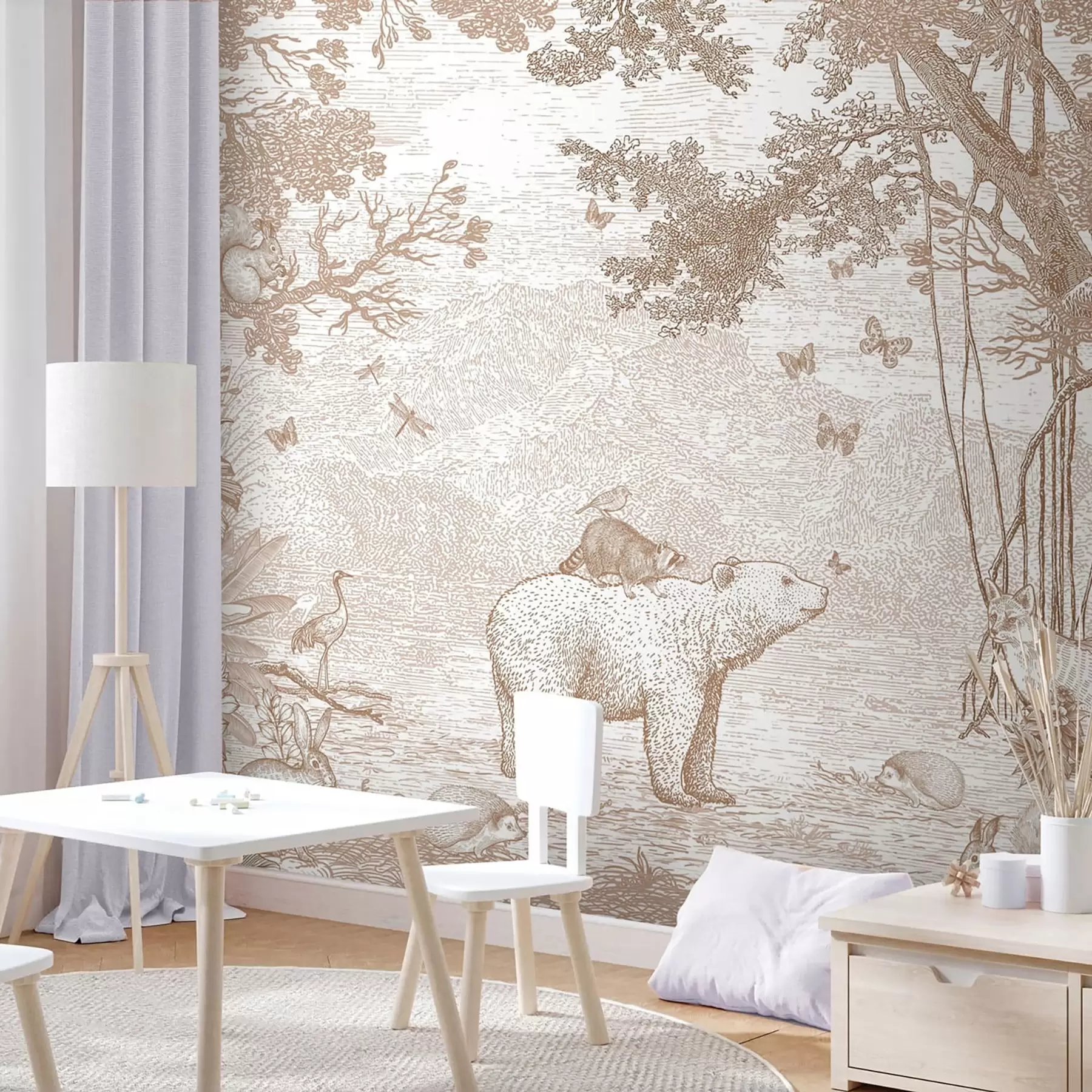 wall murals Fairy forest with adorable animals u95425