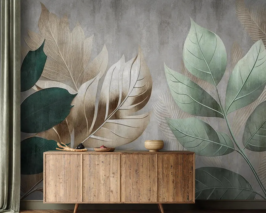wall murals Leaves on textured background u94827