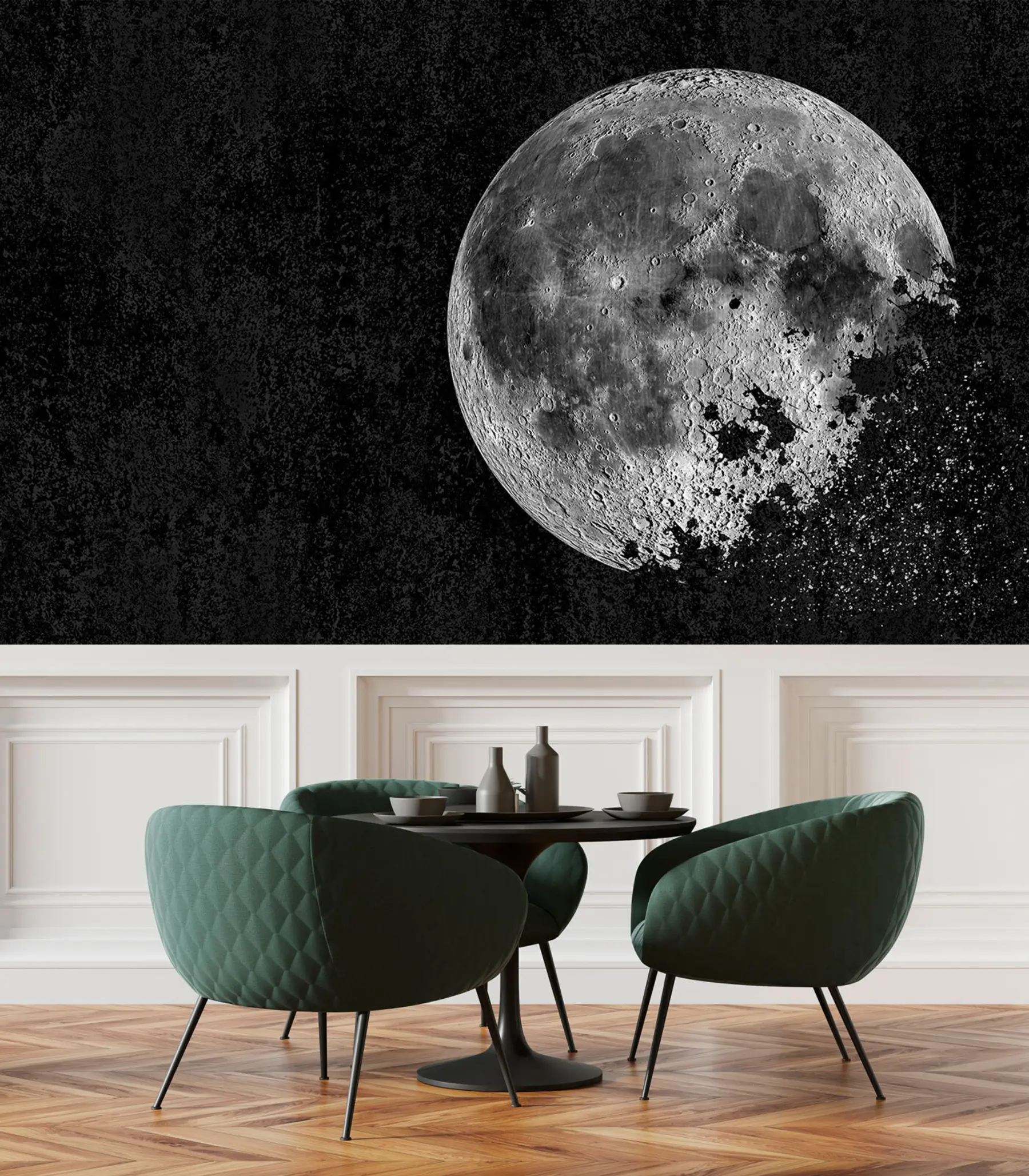 wall murals Wallpaper design with dissolved moon on black grunge background u95521