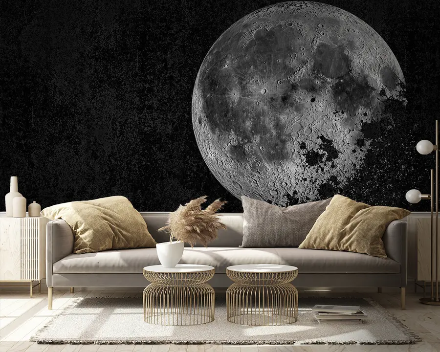 wall murals Wallpaper design with dissolved moon on black grunge background u95521