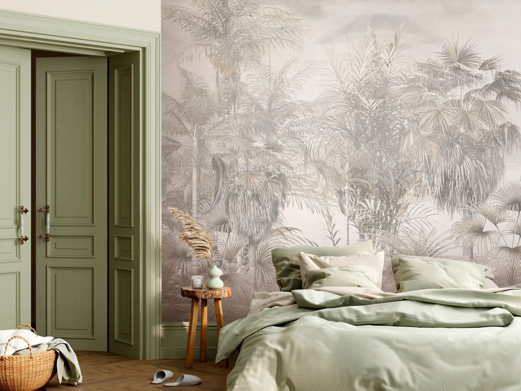 wall murals Tropical trees and leaves in black and white u95903
