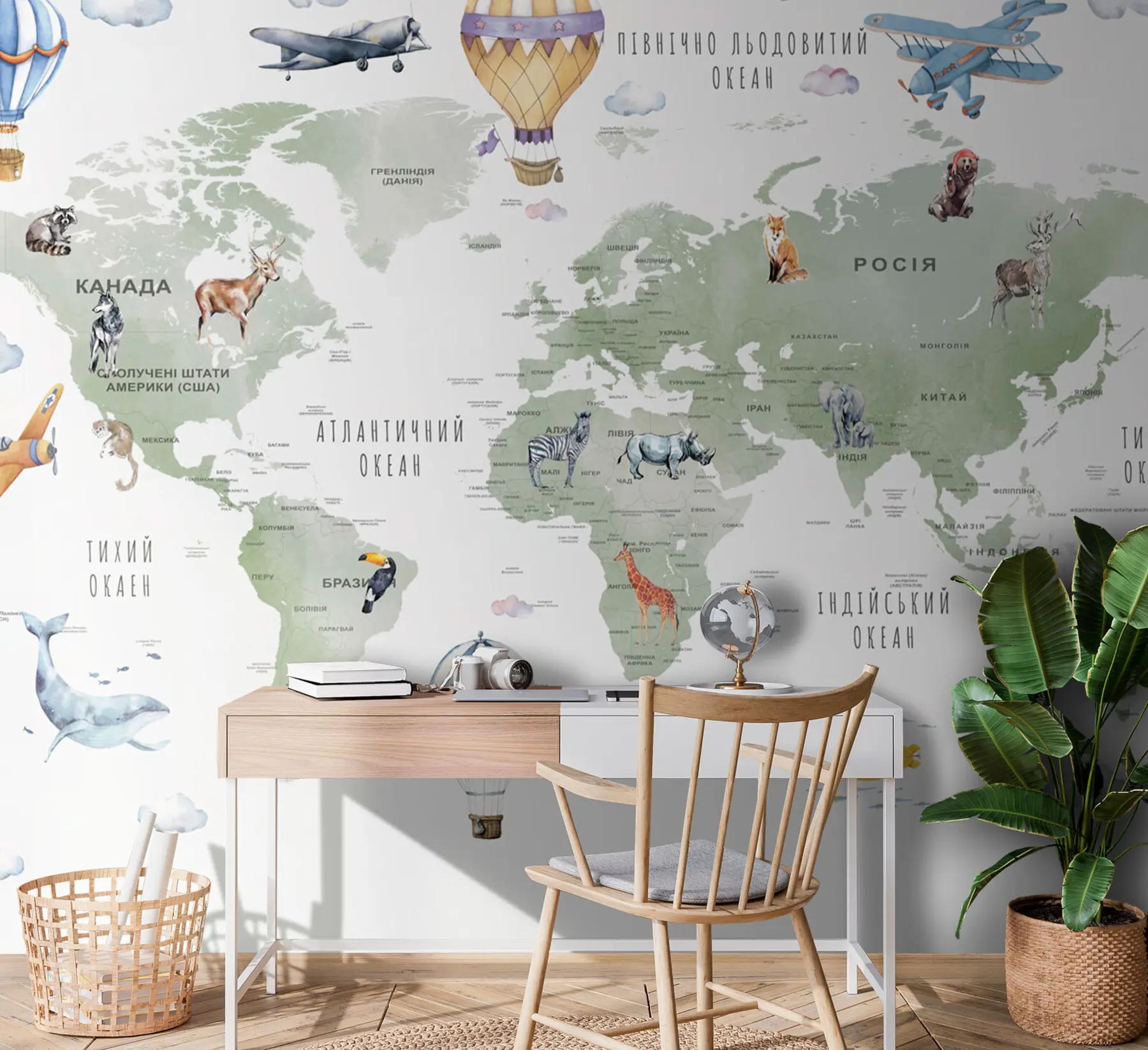 wall murals Children's map of the world in Ukrainian u95274
