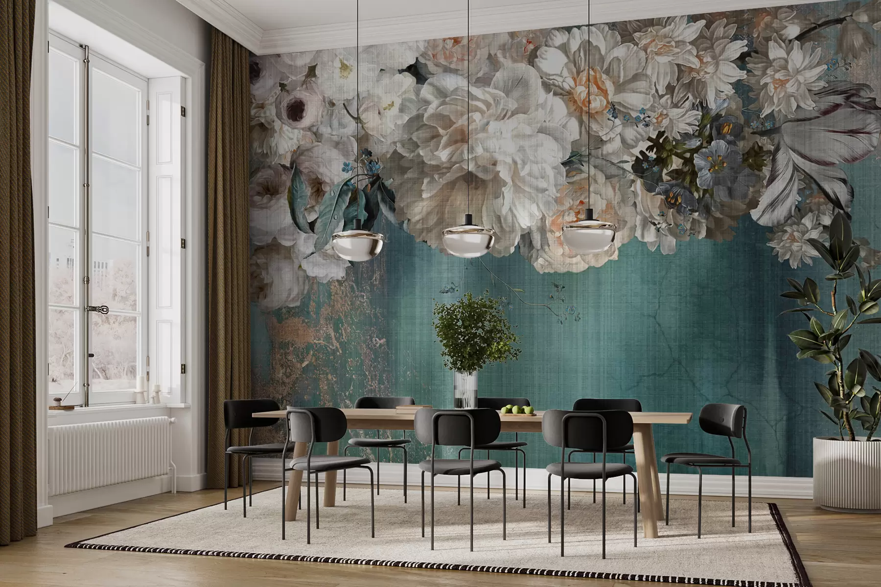 wall murals Big lush bouquet of flowers with grunge texture u95430