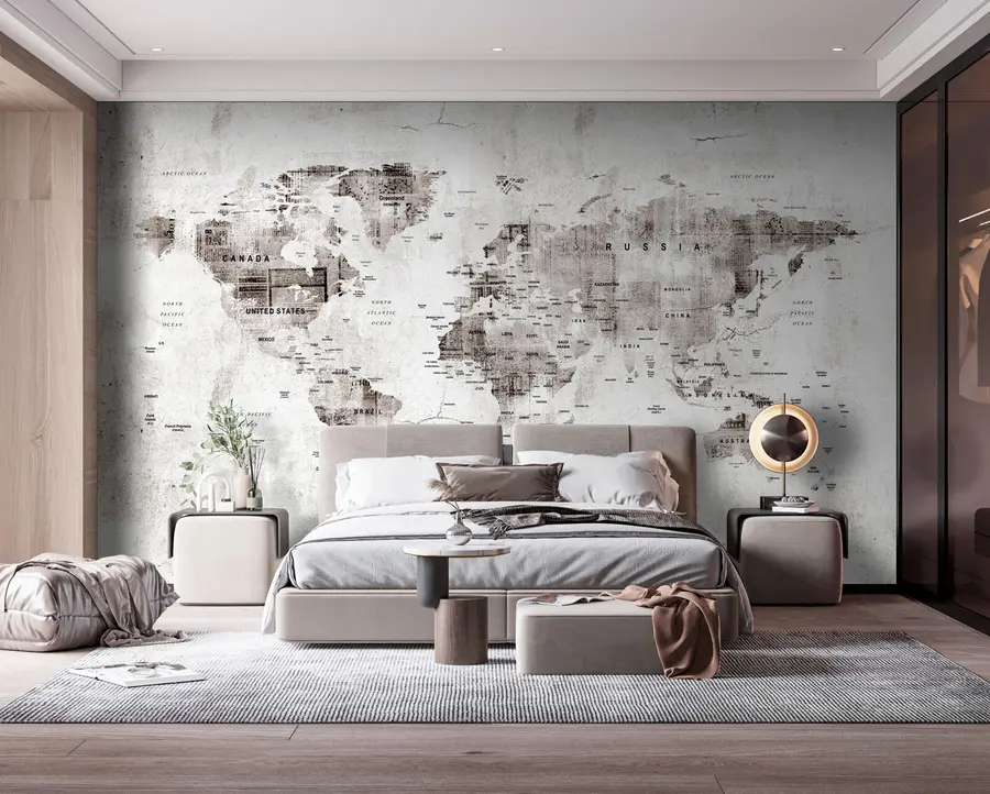 wall murals Detailed world map on concrete grunge texture u95433