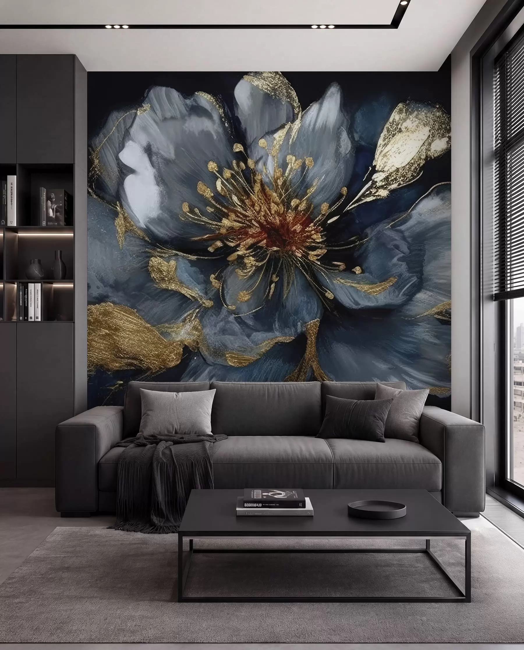 wall murals Large blue flower with veins u95657