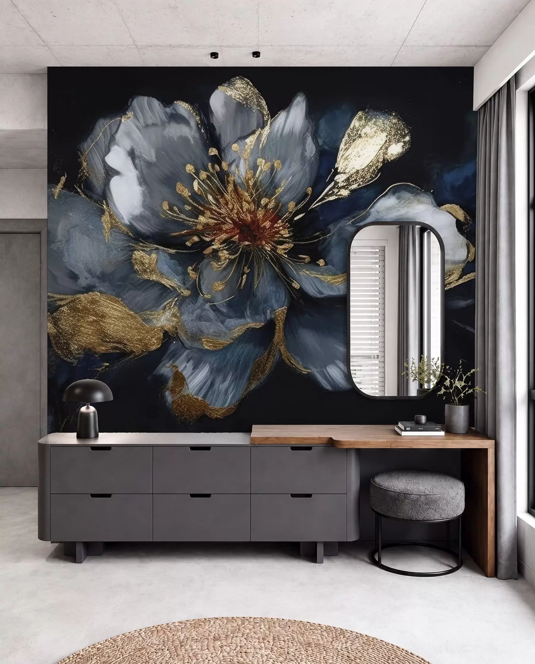 wall murals Large blue flower with veins u95657