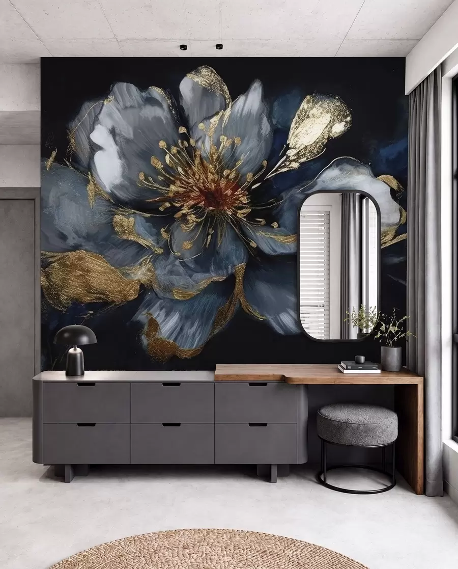 wall murals Large blue flower with veins u95657