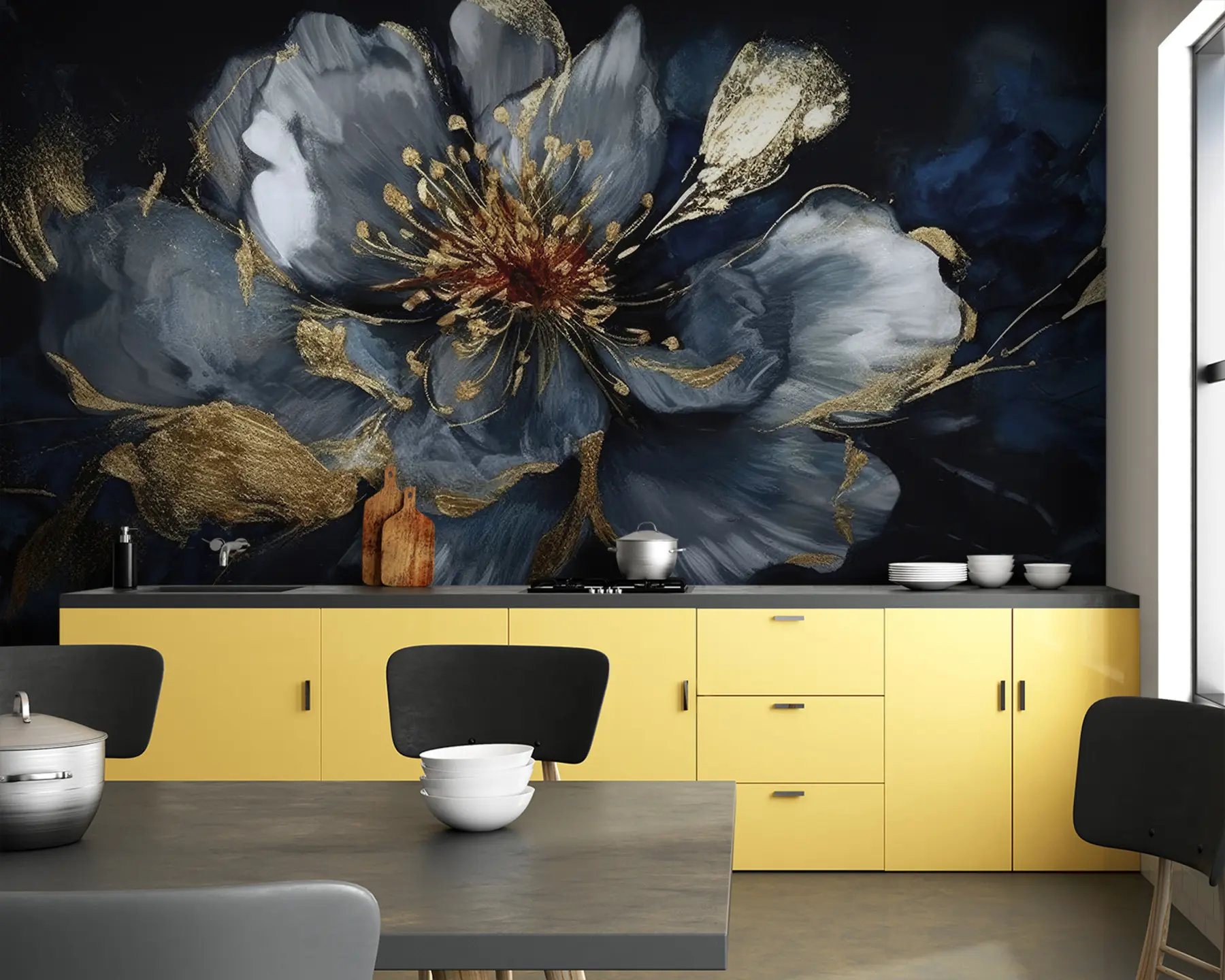 wall murals Large blue flower with veins u95657