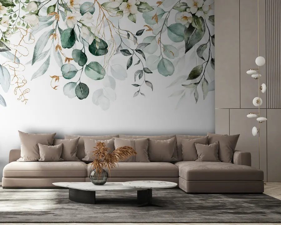 wall murals Illustration with green leaves and branches u96068