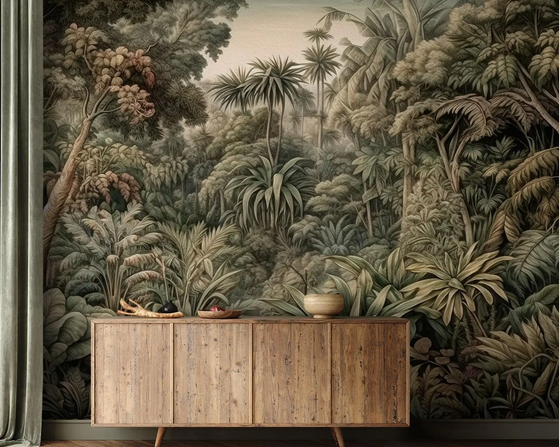 wall murals Beautiful abstract green jungle with tropical leaves u96093