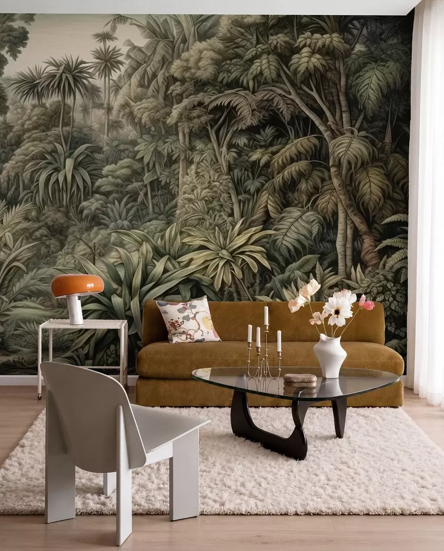 wall murals Beautiful abstract green jungle with tropical leaves u96093