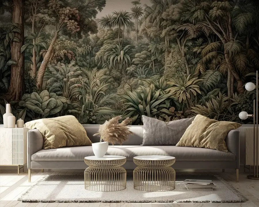 wall murals Beautiful abstract green jungle with tropical leaves u96093