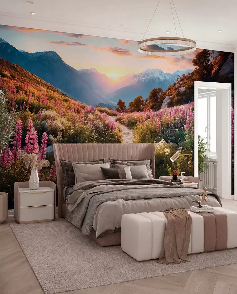 wall murals Mountain landscape magical flowers u96210