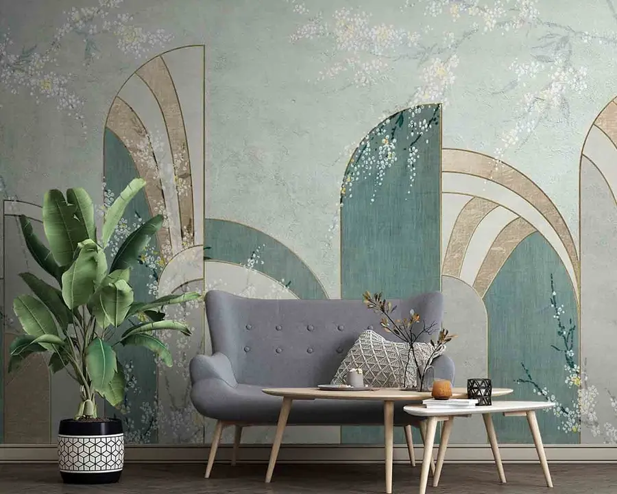 wall murals Floral branches appearing between the panels u96316