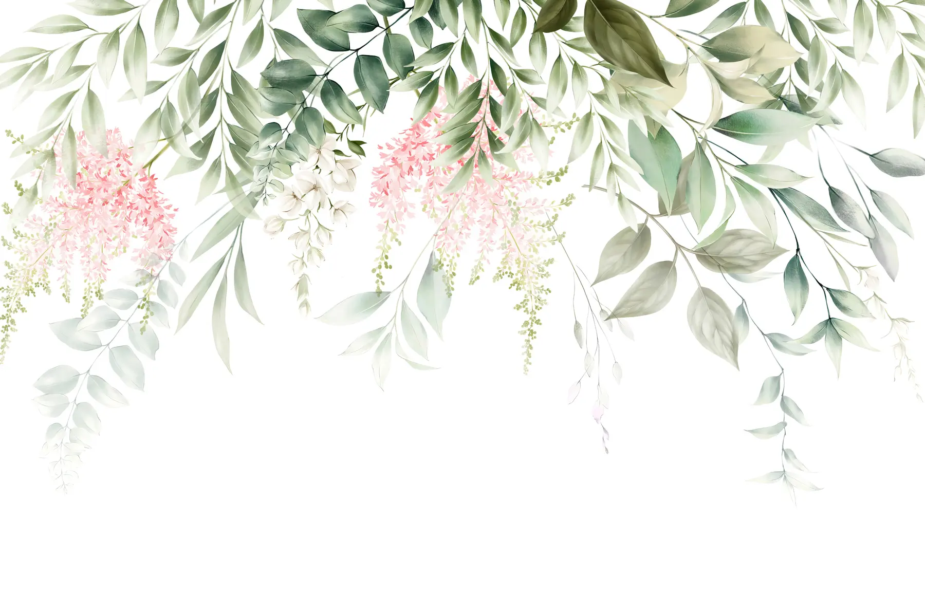 wall murals Foliage with pink flowers u95923