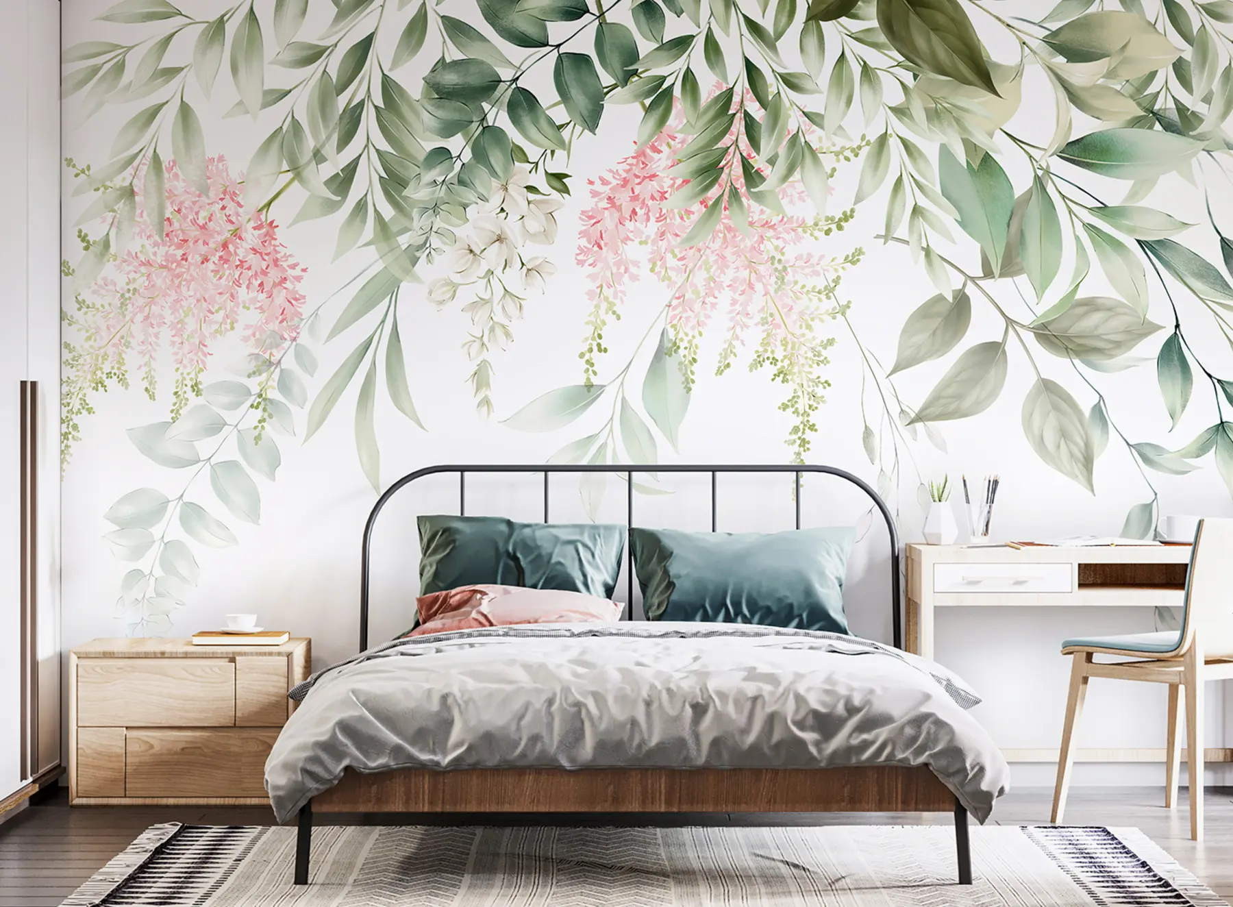 wall murals Foliage with pink flowers u95923
