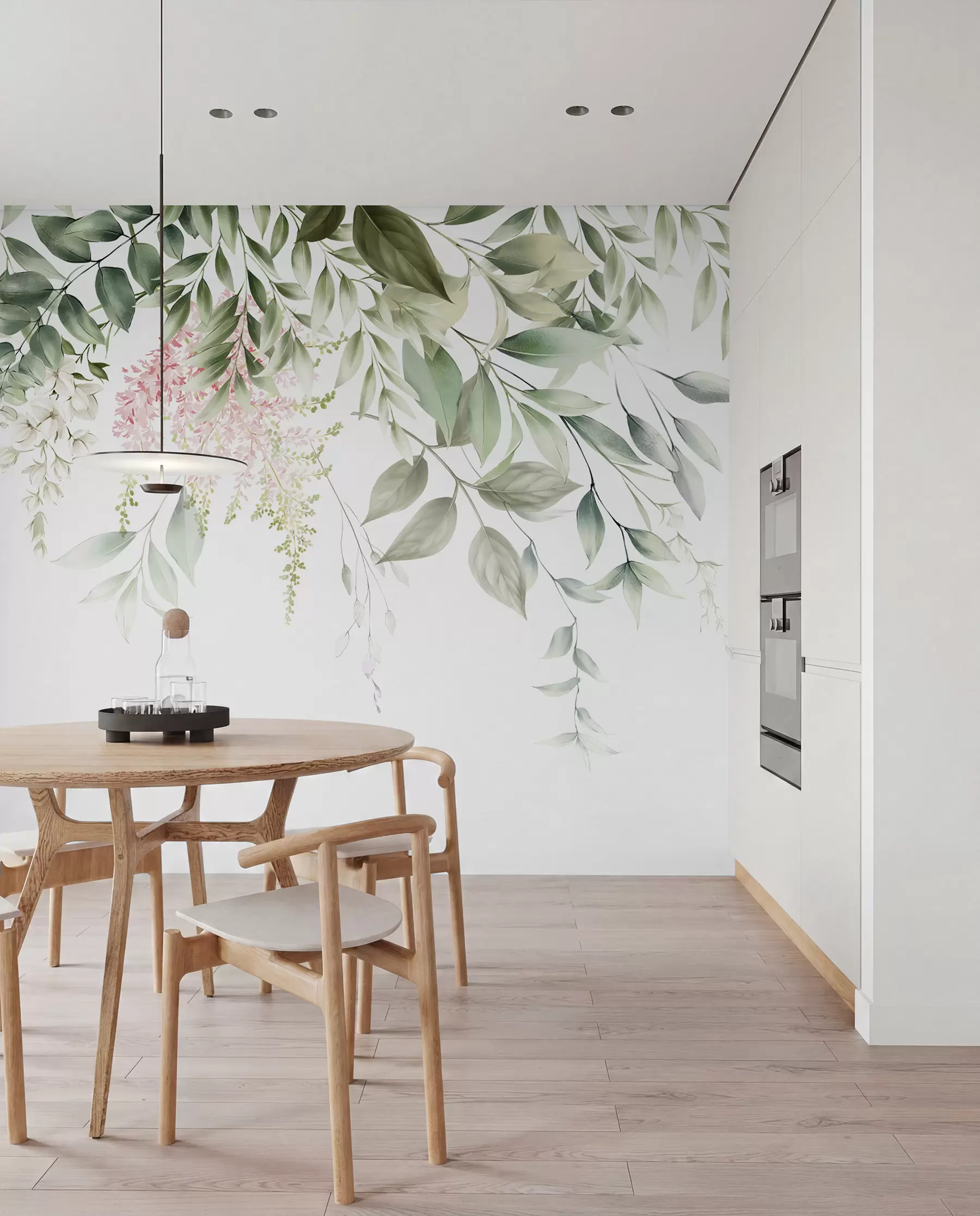 wall murals Foliage with pink flowers u95923