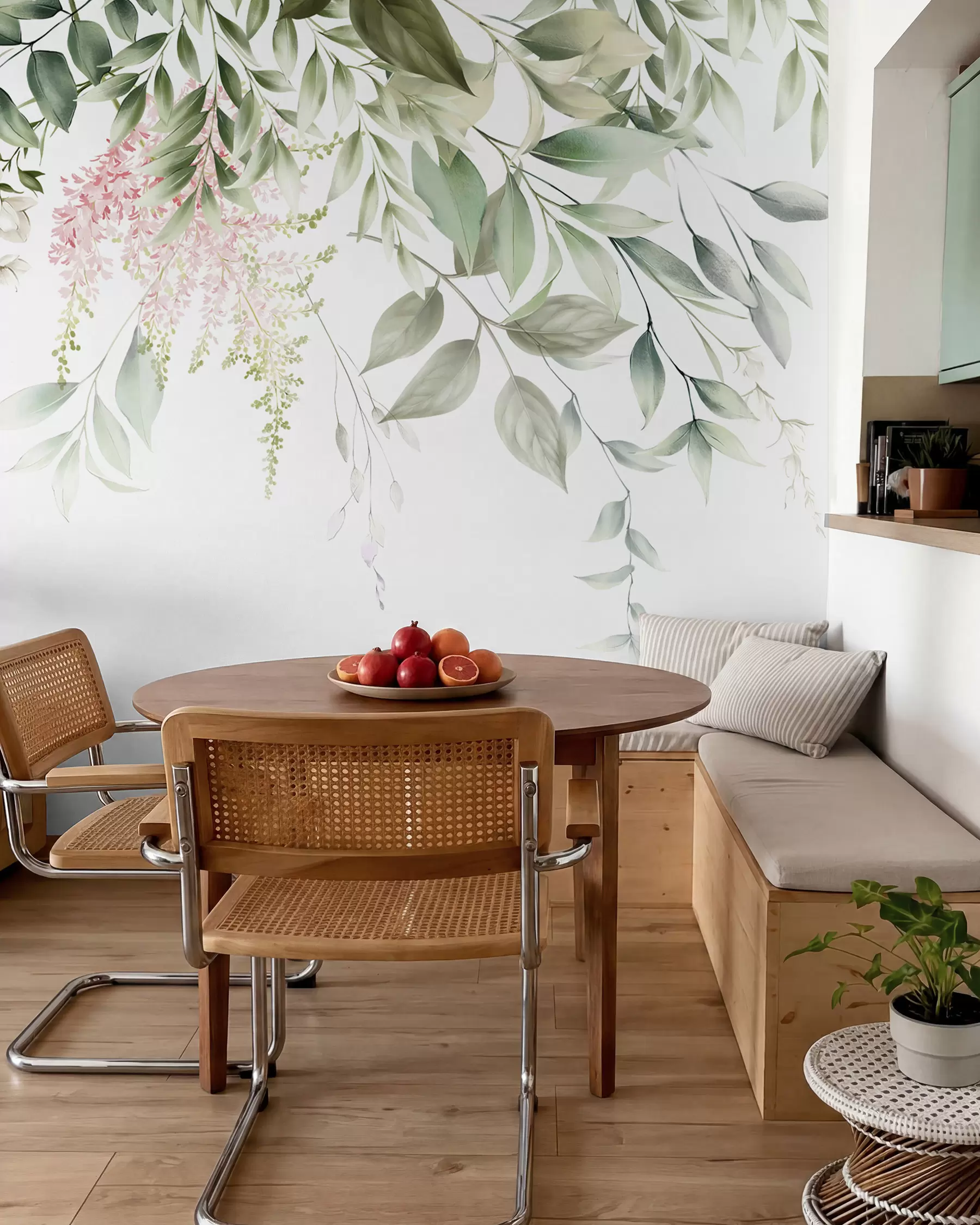 wall murals Foliage with pink flowers u95923