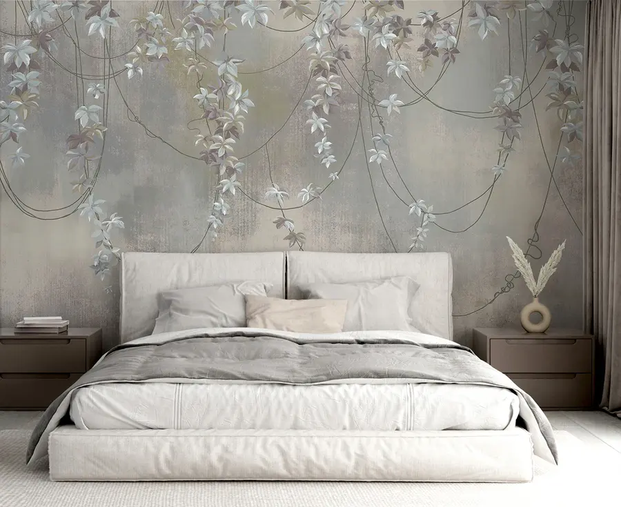 wall murals Hanging branches with leaves and flowers u95926