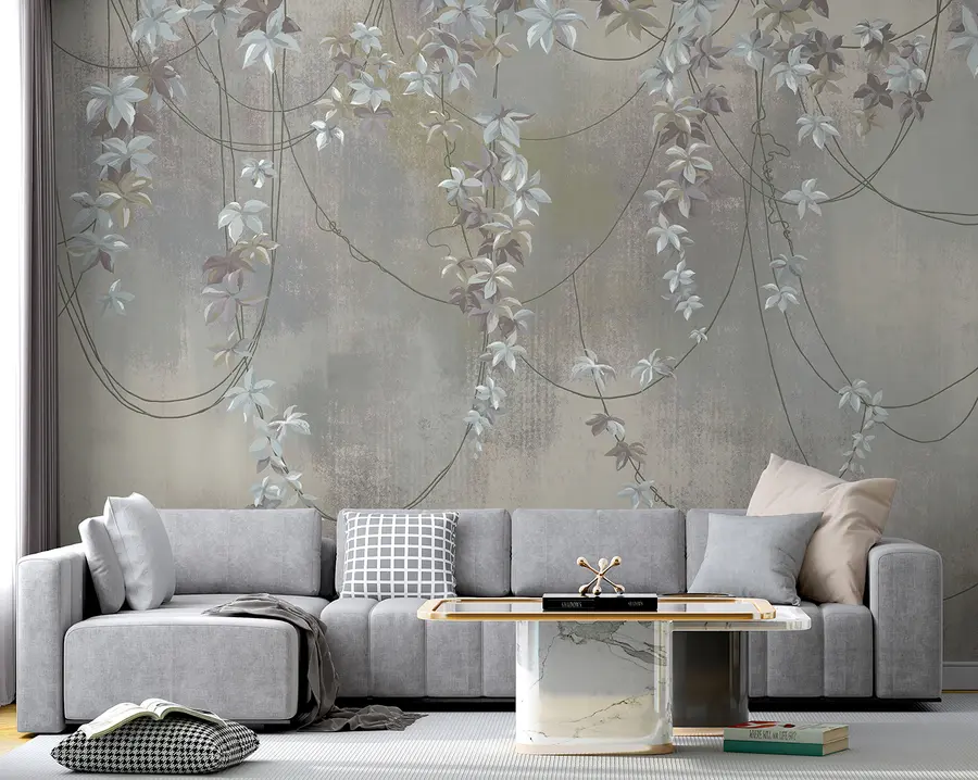 wall murals Hanging branches with leaves and flowers u95926