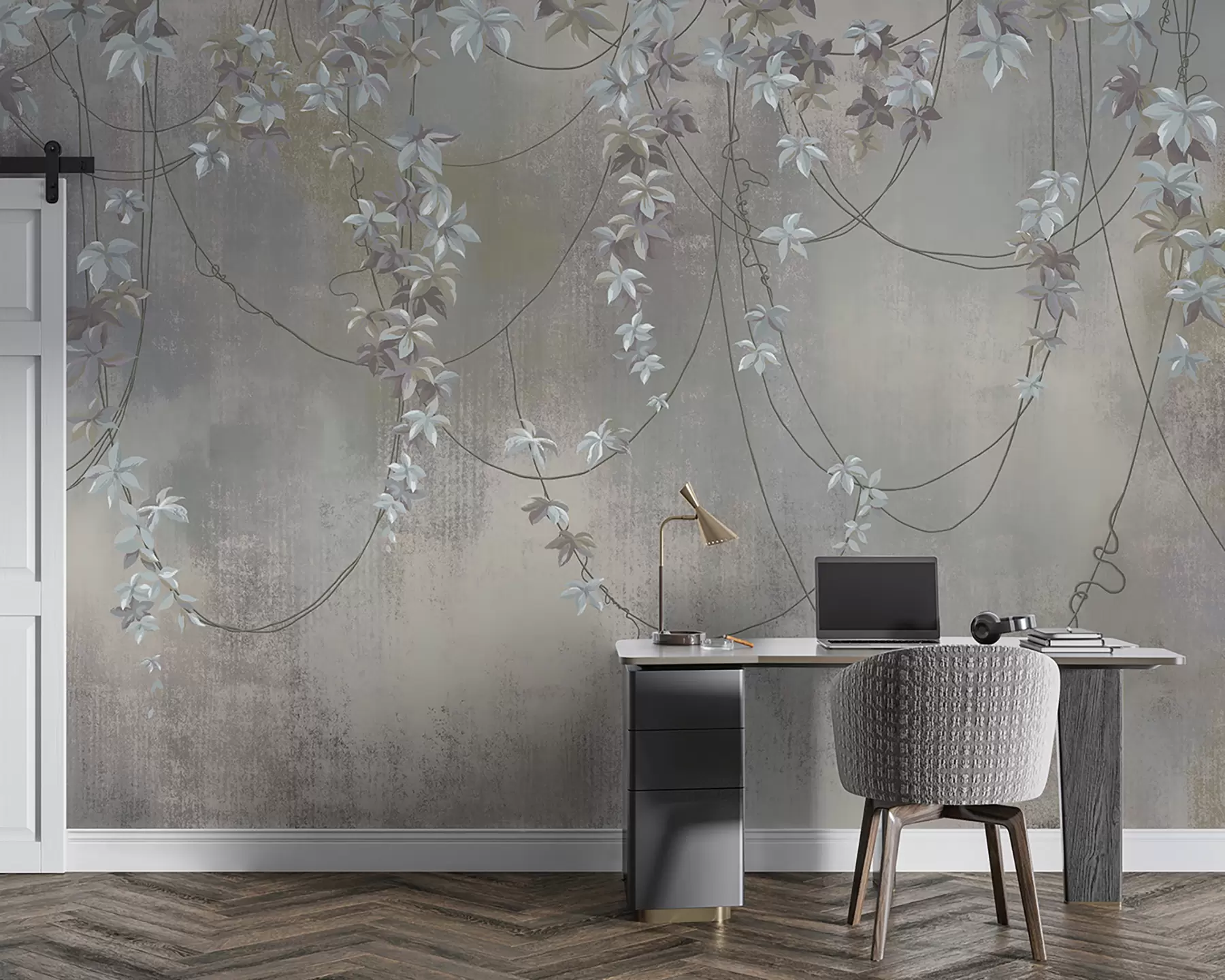 wall murals Hanging branches with leaves and flowers u95926