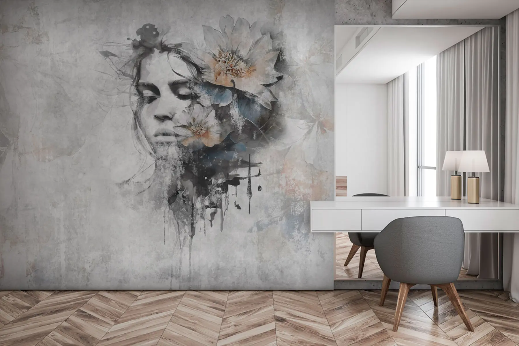 wall murals Silhouette of a girl's face on a concrete wall u96118