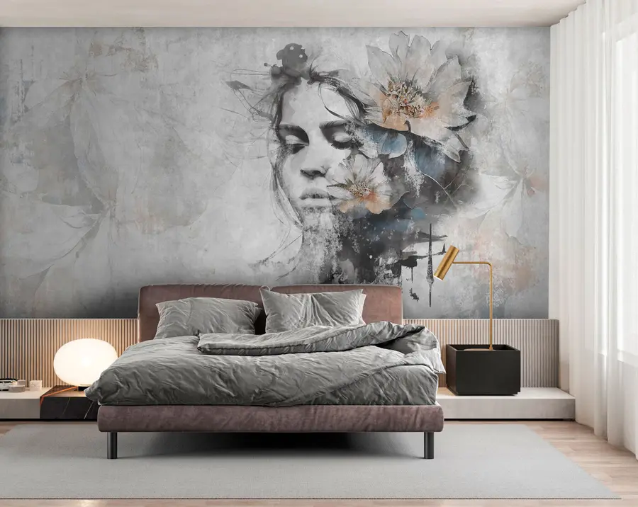 wall murals Silhouette of a girl's face on a concrete wall u96118