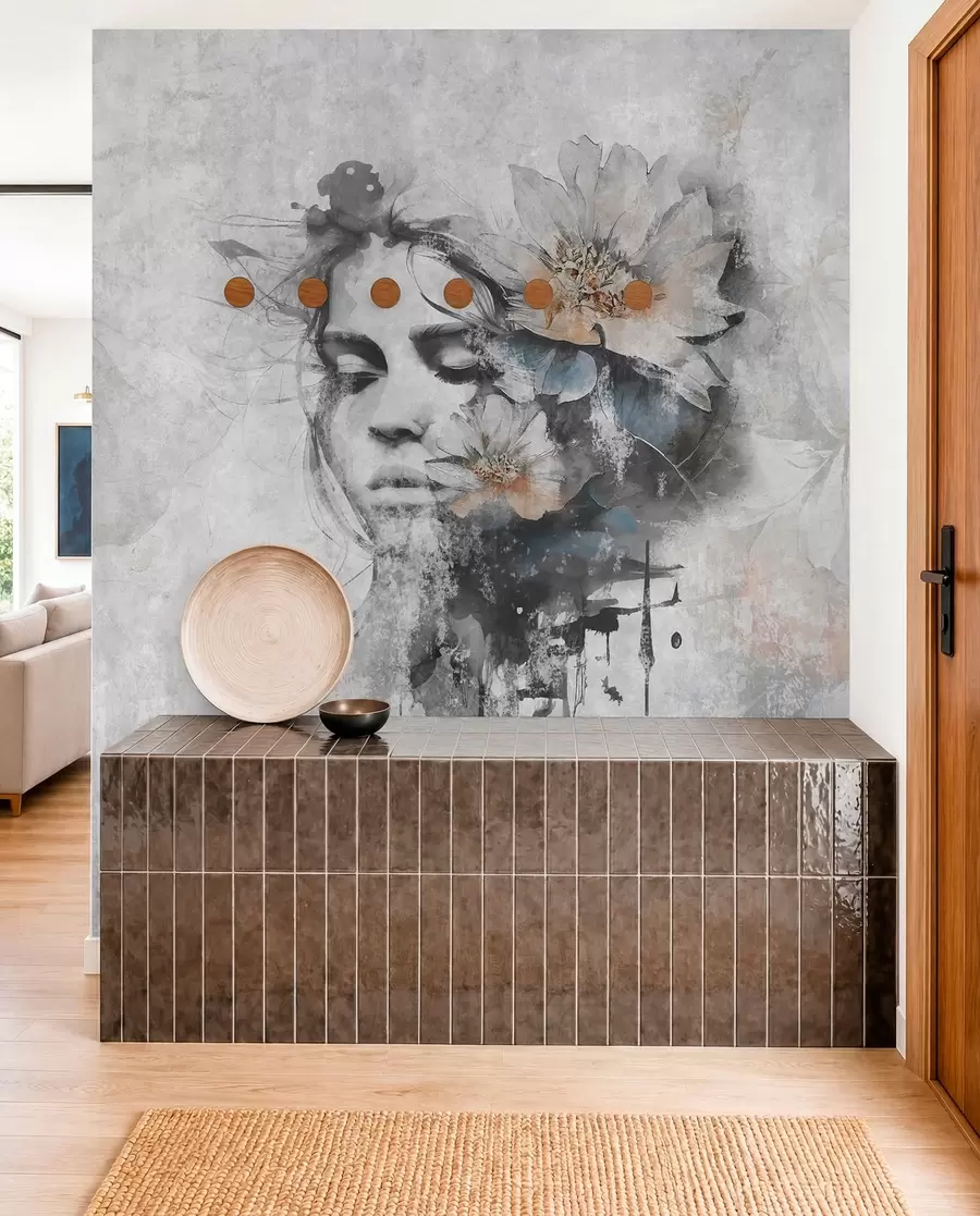 wall murals Silhouette of a girl's face on a concrete wall u96118