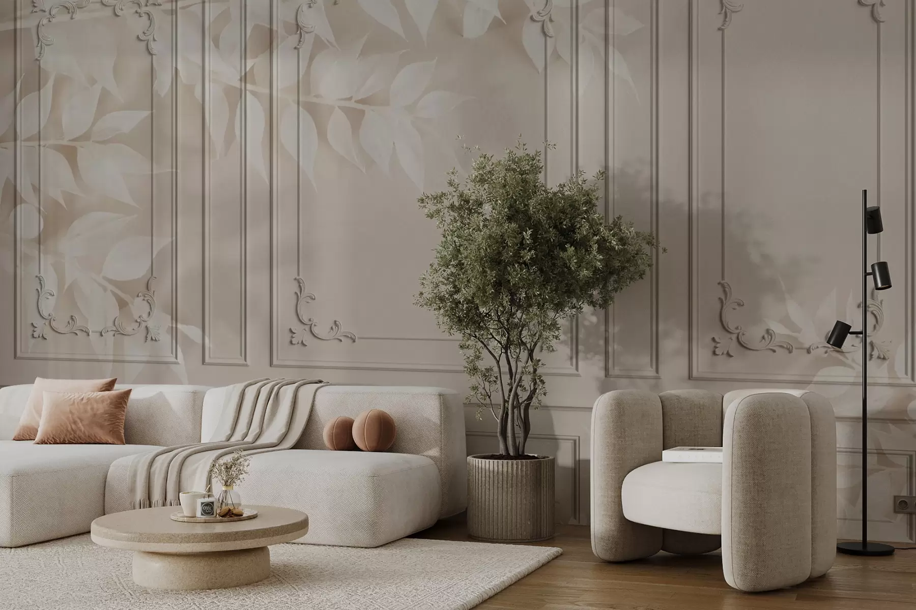 wall murals Classic English Boiserie panels with leaves u96165