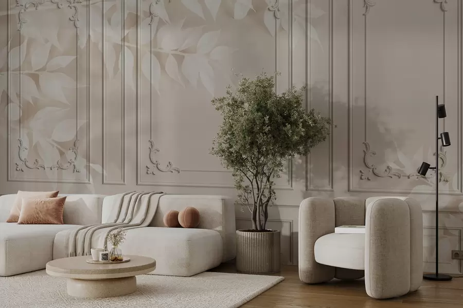 wall murals Classic English Boiserie panels with leaves u96165