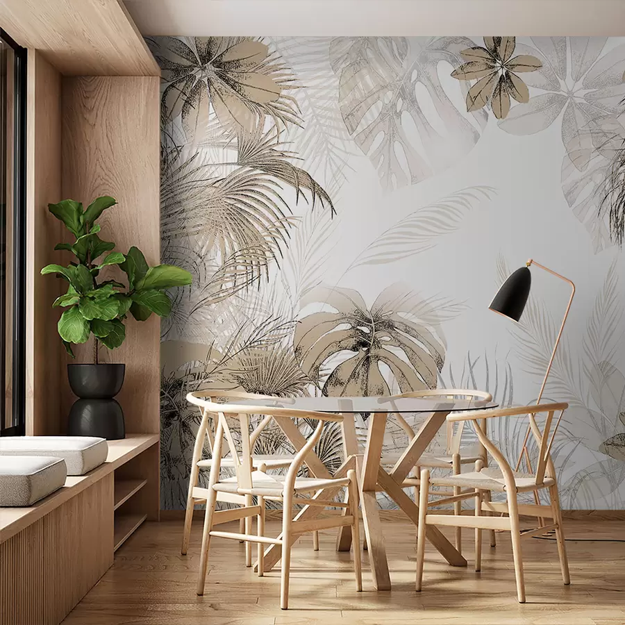 wall murals Tropical trees and leaves in the forest on a white background u96472