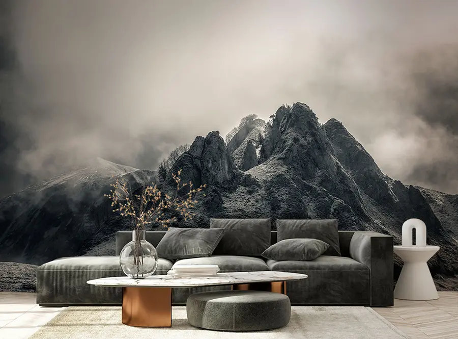 wall murals Mysterious black mountain with dramatic cloudy sky u96473