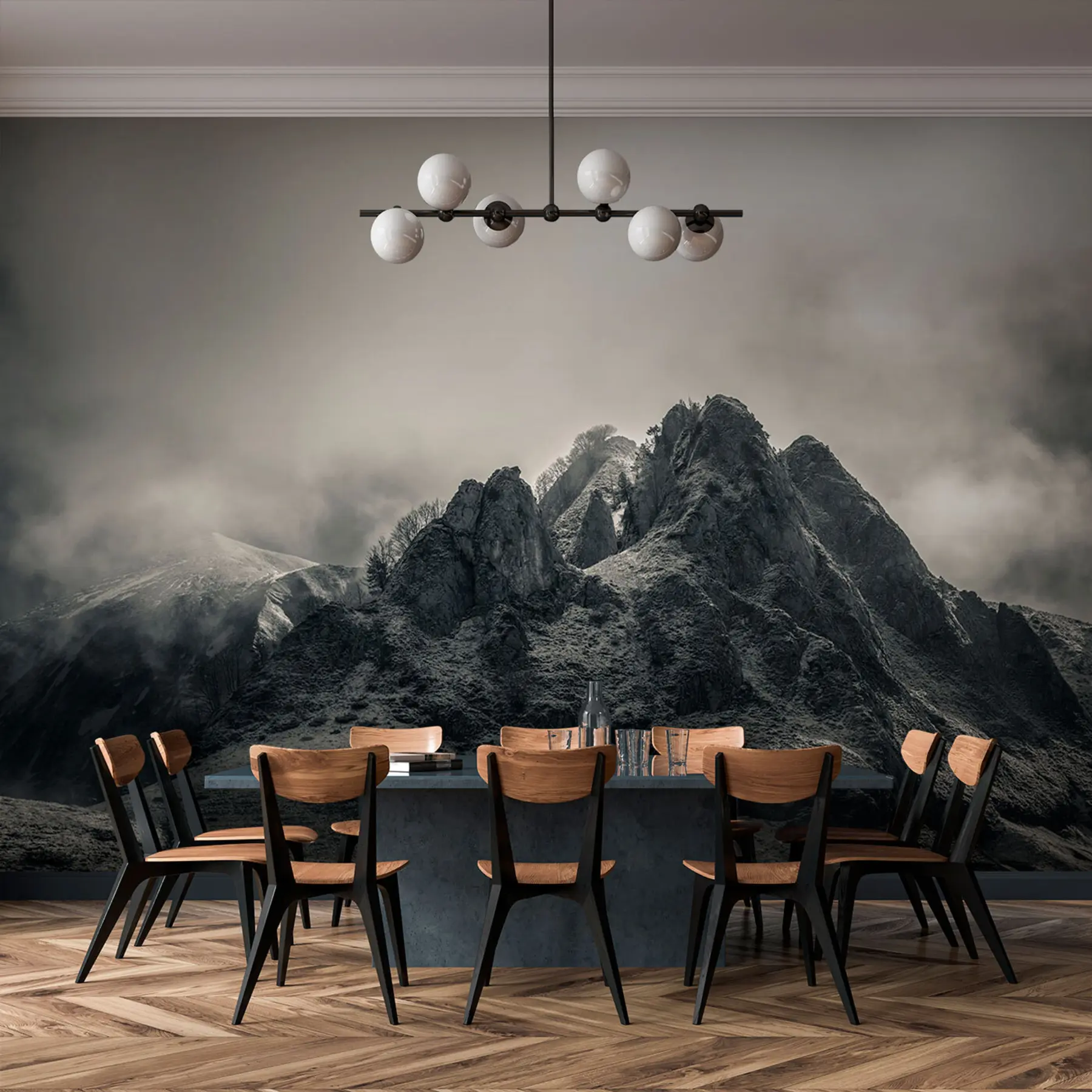 wall murals Mysterious black mountain with dramatic cloudy sky u96473