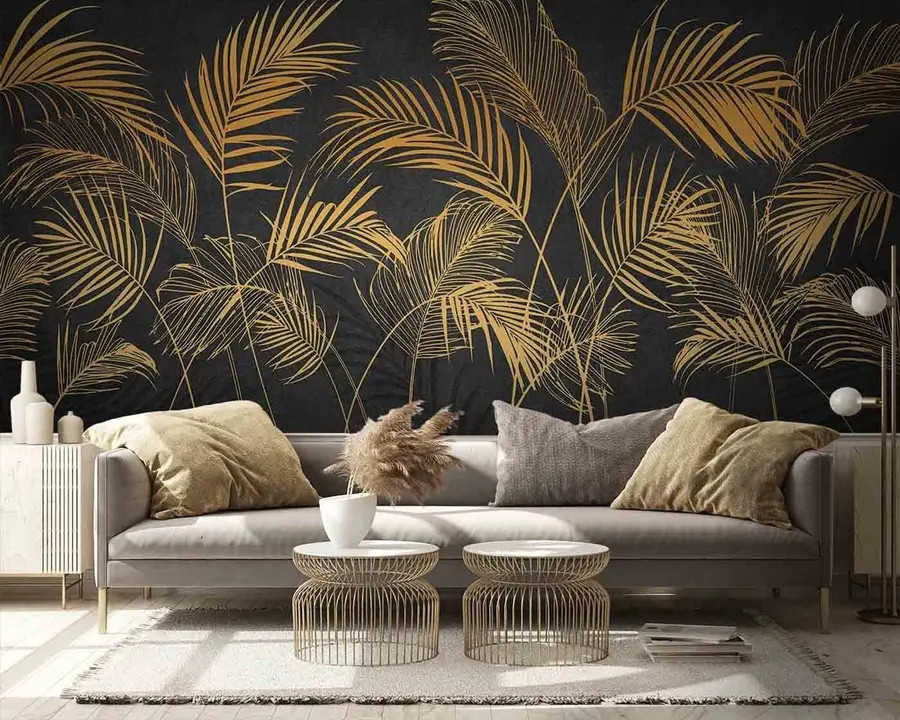 wall murals Palm leaves with concrete wall u96317