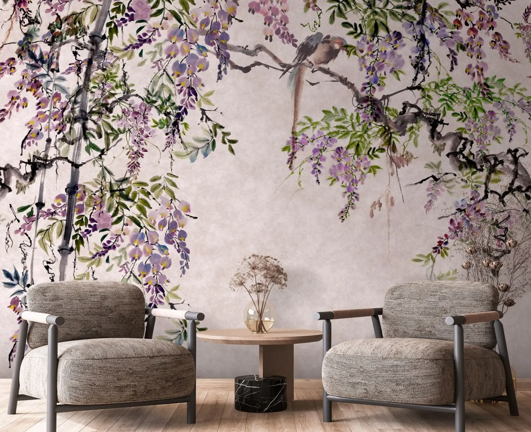 wall murals Wisteria wisteria flowers in vintage style u94621