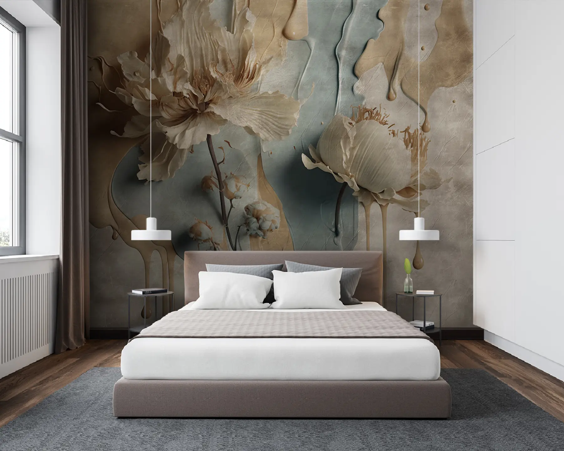 wall murals Flowers and paint streaks u95662