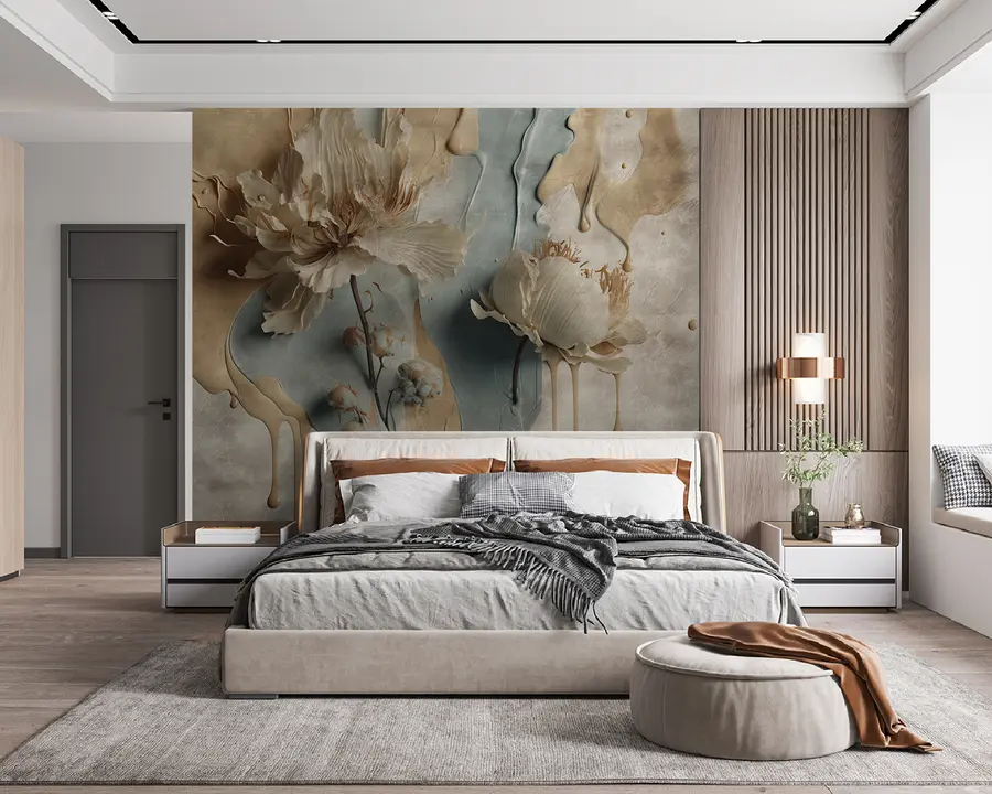 wall murals Flowers and paint streaks u95662
